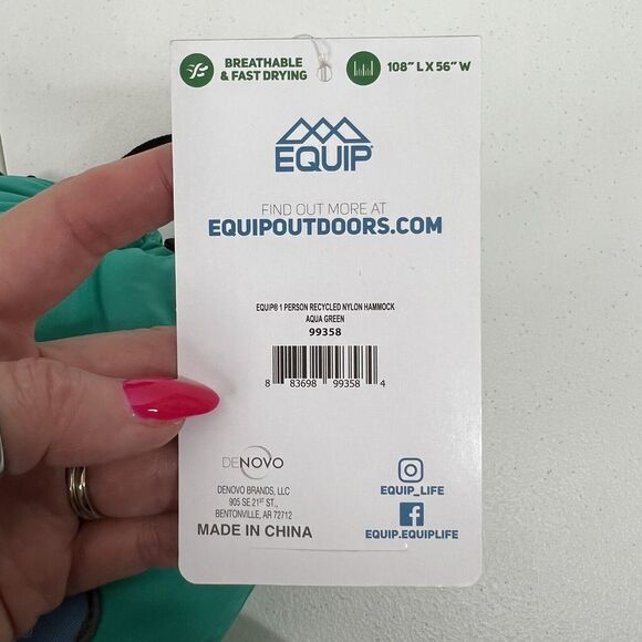 Equip One Person 100% Recycled Nylon Travel Hammock Green Breathable Fast Drying - Picture 7 of 11